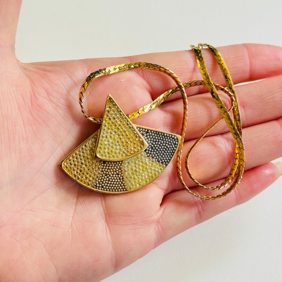 MOD Necklace VTG 70s Geometrical 14k Gold Plated Collar Statement designer 15" - Picture 1 of 7